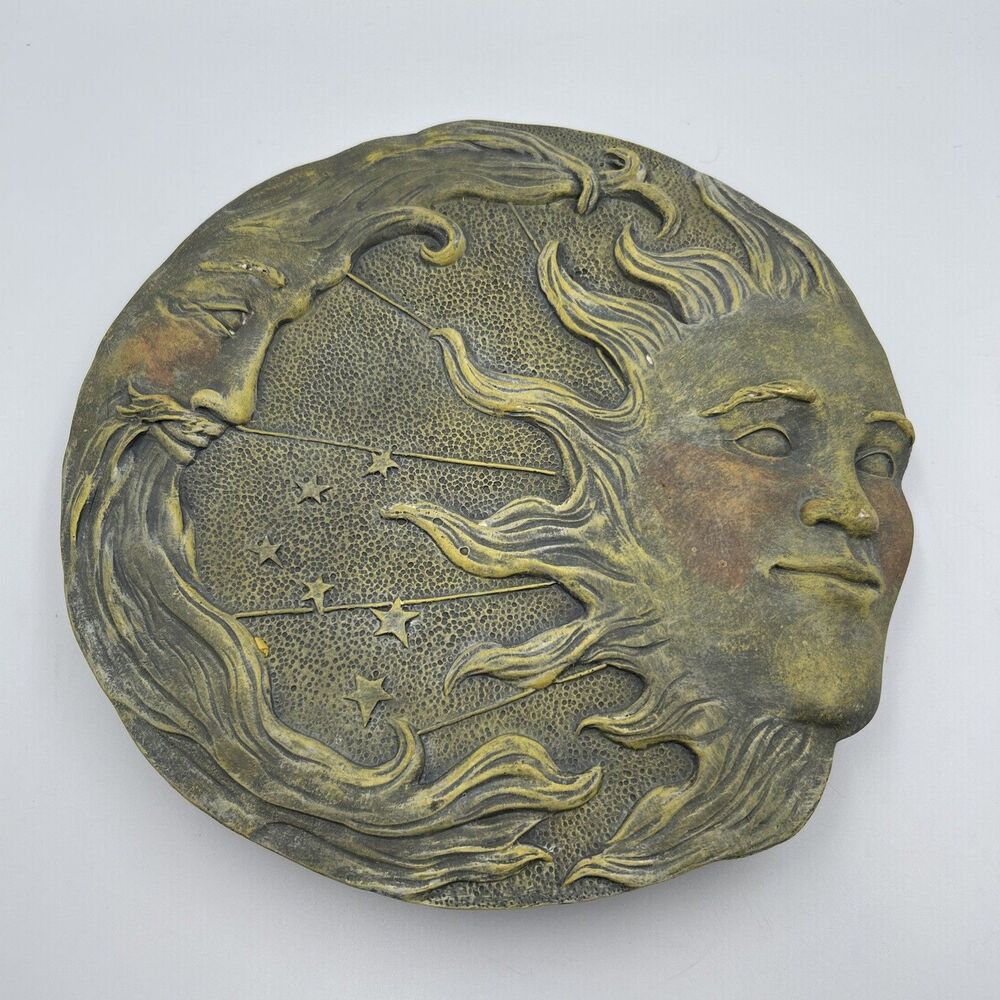 Celestial Sun and Moon Yard Accent Wall Plaque Garden Outdoor Stone Decor